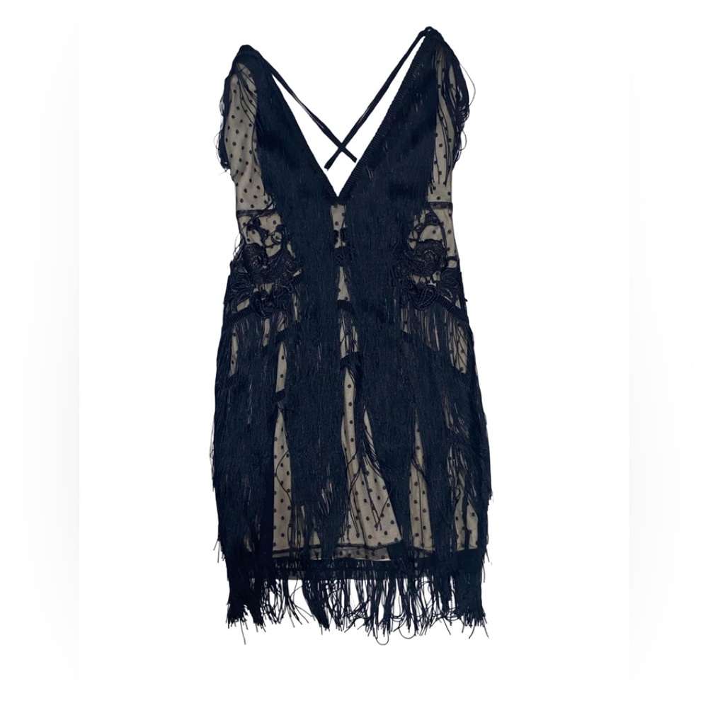Banjul Elegant Cream and Black‎ fringe dress size s